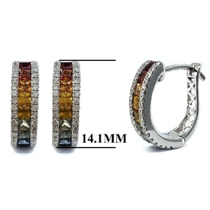 Bijoux sur mesure, tendance, coupe princesse, or blanc massif 18 carats de haute qualité, diamant véritable, saphir multicolore, boucles d'oreilles créoles, cadeau - Product Image 2