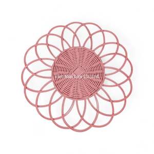Pink Floral Handmade Rattan Placemat For Dining <b>Table</b> <b>Protection</b> Crafted From Natural Vietnamese Rattan - Product Image 1