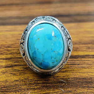 Bague de mariage bleu Turquoise hommes turcs noir oxyder Design Unique solide 925 bijoux bohèmes en argent Sterling - Product Image 3
