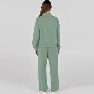 Ensemble de survêtement pour femmes personnalisé en 2 pièces, ensemble de survêtement d'hiver, sweat-shirt à cordon de serrage, pantalon de survêtement à jambes larges, ensemble de détente, survêtement - Product Image 3