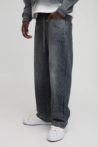 Pantalon en jean noir ample, pantalon en denim vintage délavé à l'acide avec poches décontractées, jean en vente promotionnelle avec logo personnalisé - Product Image 2