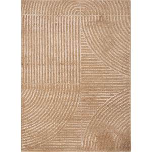 พรมขนสัตว์และไหมไผ่ถักมือสีเบจและสีน้ำตาลลายแอ็บสแตรกต์รูปทรงสี่เหลี่ยมผืนผ้าสำหรับห้องนั่งเล่นและทางเดิน รุ่น Esk-345 - Product Image 1