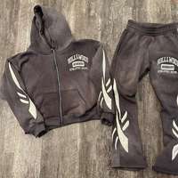 Ensembles de sweats à capuche personnalisés pour hommes pantalon de survêtement et ensemble de sweat à capuche délavés à l'acide chaleur hivernale épaissie multicolore ensemble de jogging à capuche pour femmes quantité minimale de commande bas