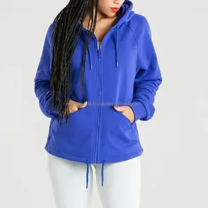 Em branco Essencial Full Zip Up Hoodies Para As Mulheres OEM Heavyweight Algodão Bordado Logo cor azul royal hoodies camisolas mulheres