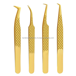 Pince à cils pleine poignée diamant plaqué or Pointe fibre Acier inoxydable Volume d'isolement Pince à cils professionnelle OEM - Product Image 1