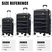 Ensemble de bagages en matériau PP 3 pièces Valise à coque rigide légère à roulettes pivotantes 20 24 28 pouces Serrure TSA Roues silencieuses Logo personnalisé