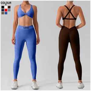 Vente en gros, ensemble fitness personnalisé avec impression réversible, soutien-gorge de sport respirant avec bretelles dans le dos, legging XL à la taille et avec cordon de serrage - Product Image 1