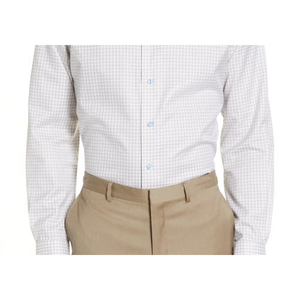 Camicia a Quadri David Donahue in Popeline 100% Cotone, Vestibilità Slim, Taglia 15.5-34, Bianco/Dune, Antipiega, Stile Casual - Product Image 3