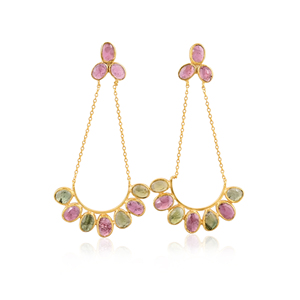 Boucles d'oreilles pendantes en argent sterling 925 pour femmes, avec pierre de tourmaline naturelle, fermoir à pression, boucles d'oreilles pendantes tendance - Product Image 1