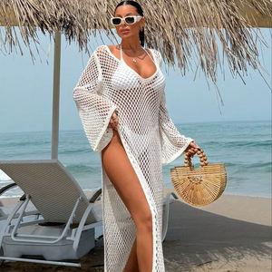 ชุดเดรสชายหาดผ้าฝ้ายสำหรับผู้หญิง แบบเปิดไหล่ สายรัดแขน ลายพิมพ์ผสมผสาน ใช้คลุมชุดว่ายน้ำ ทรงพลิ้วไหว เหมาะสำหรับใส่พักผ่อนริมสระน้ำ ไซส์ S/M - Product Image 1