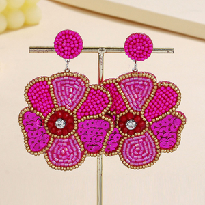 Pendientes de cuentas de arroz con lentejuelas de flores hechas a mano, colgante de cuentas de rosa para mujer, joyería de gota de moda para cumpleaños - Product Image 4