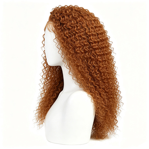 Perruque en dentelle de cheveux humains longs bouclés crépus brun cuivré - Product Image 3