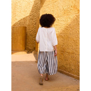 Ensemble haut en tricot de coton Kira - Style décontracté à rayures et carreaux, coupe ample, col à nœud, style streetwear d'été - Product Image 3