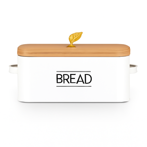 Elegante caja de pan gris con tapa de madera y elegante mango de hoja dorada para soluciones de almacenamiento de cocina modernas y fines decorativos - Product Image 3