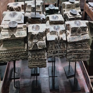 Custom Made Unique <b>Candle</b> Jar in Antique Wooden <b>Candle</b> Stands Made From Old Antique Look Wooden Bed Stands. Ideal for Home Decor - Product Image 1