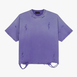 Nueva camiseta de lavado ácido con impresión personalizada con camiseta de lavado ácido de color púrpura sólido completo Camisetas de ajuste cuadrado de gran tamaño - Product Image 4