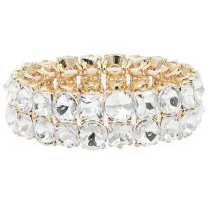 Bracciali e braccialetti in cristallo trasparente placcato oro elasticizzato - Product Image 6