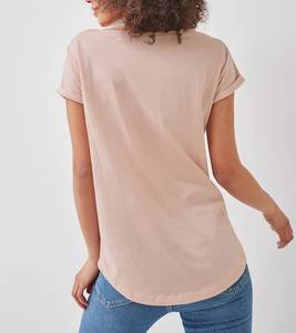 T-shirt Performance Fit pour femmes en coton col rond mancherons rose couleur claire manches courtes coupe ample tenue décontractée - Product Image 2