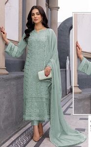 New Dhwaja Export Multi Color Pakistani Heavy Georgette Embroidery <b>Work</b> Salwar Kameez Suit with Duppat and Unstitched for Women - Product Image 2