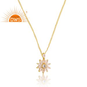 Collar con colgante de Plata de Ley 18k, piedra de luna de arcoíris y cz chapado en oro de la mejor calidad, diseño floral, fabricación de joyería - Product Image 3