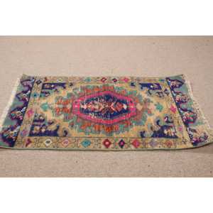 Alfombra Turca Vintage de 1.6x2.8 pies, Alfombra Pequeña, Alfombra de Lana Azul - Product Image 5