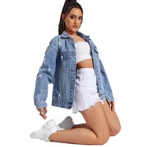 Veste en jean courte pour femme avec col boutonné sans manches longues pour l'été hiver automne - Product Image 4