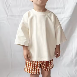 Özel Logo yürüyor çocuk Boys boy Boxy T-Shirt klasik ağır % 100% pamuk kısa kollu bebek damla omuz Tee - Product Image 2