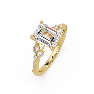 Vintage 14K Pure <b>Gold</b> Emerald Cut Lab Grown Diamond Engagement <b>Ring</b> <b>Set</b> Marquise Matching Band Art Deco Bridal Wedding <b>Rings</b> - Product Image 2