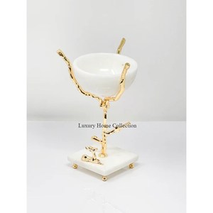Quemador de forma redonda de mármol de Color blanco de lujo con soporte decorativo de Color dorado, suministros de fragancia para Hotel y Villa en casa de la India - Product Image 1