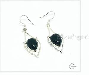 Boucles d'oreilles pendantes pour femmes, pierre précieuse en onyx noir naturel, pierre de naissance de décembre, anniversaire, bijoux faits à la main, boucles d'oreilles en argent sterling 925 - Product Image 1