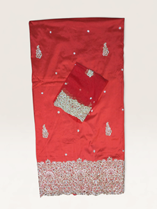 <b>Red</b> Beaded George Fabric with Silver Embroidery Luxury Nigerian Wedding Party Wear Lace <b>Material</b> - Product Image 2