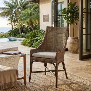 Naturale High Back Woven Rattan <b>Dining</b> <b>Armchair</b> Cushioned Seat Dark Brown Outdoor Patio Garden Chair Setup Art Design Decor - Product Image 4