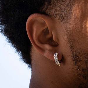 Vente chaude 925 Sterling Silver 14k Or Glacé Cône Spike Dangle Boucles D'oreilles pour hommes Cadeau Rappeur Style Bijoux - Product Image 4