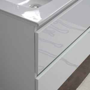 Baltimora Lamp-Mirrored Wall-Hung <b>Bathroom</b> <b>Cabinet</b> 60cm Sink & Glossy White Drawers Modern Sets - Product Image 5