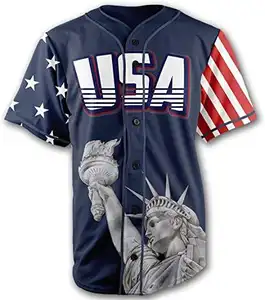 Baseball Jersey Button Down USA Blue America Flag No.1 ODM Sublimation Printing Customization BBJ-0009
