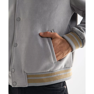 High Quality 380 GSM Oversized Stand Collar Varsity Jacket Custom <b>Drop</b> Shoulder Plain Dyed Canvas Coating Quick Dry Casual - Product Image 4
