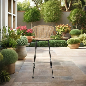 เก้าอี้บาร์หวายทนทานสำหรับใช้ในร่มกลางแจ้งชุดสวนแสนสบายสำหรับโรงแรมห้องนั่งเล่นสวนสาธารณะวิลล่าห้องนอนรับประทานอาหาร - Product Image 3