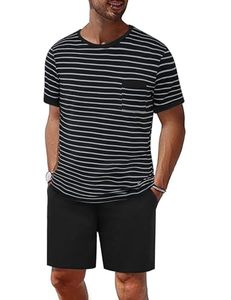 Pijama de Dos Piezas para Hombre, Cuello Redondo, Manga Larga, Pantalones, Verano, Transpirable, Secado Rápido, Informal, Algodón - Product Image 1