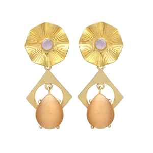 Pendiente chapado en oro con flor de piedras preciosas de Calcedonia Rosa recién llegado - Product Image 1