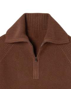 Manufacturer Custom <b>Men</b> Quarter Zip <b>Knit</b> Sweater Chocolate Brown Ribbed Texture High Neck Warm Winter Casual Pullover OEM Custom - Product Image 5