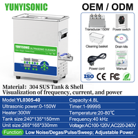 Nettoyeur ultrasonique de laboratoire de table Yunyisonic 40kHz 4,8L avec chauffage 150W et mode silencieux pour circuits imprimés et petites pièces de précision