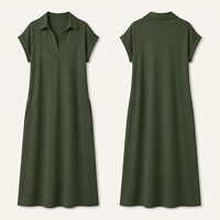 Damen Einfarbig Grün Polo Kragen Maxi Kleid Kurzarm Locker Taschen Sommer Freizeit Resort OEM ODM Großhandel Custom Fabrik B2B