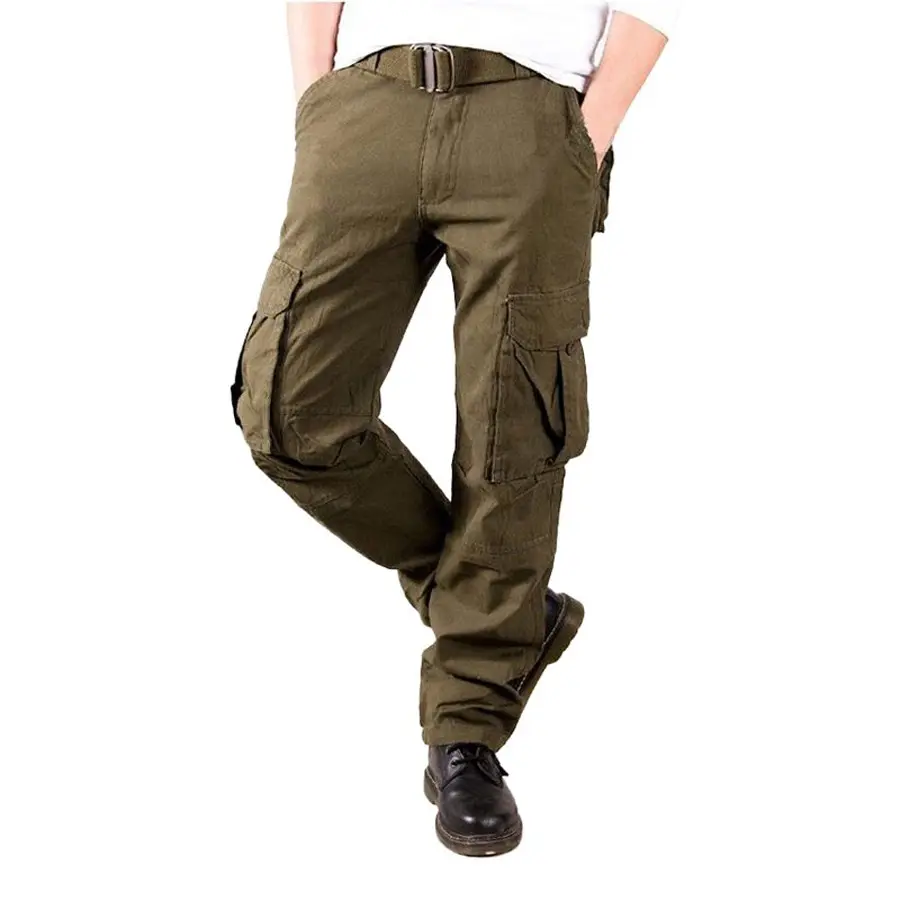 Nueva Llegada de Moda Deporte Cargo Hombres Correr Casual Cargo Pantalones Multi Bolsillos Pantalones de Hombre 100% Algodón Personalizado Frente Plano