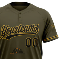 Ensembles de maillots de softball personnalisés pour adultes, unisexes, respirants, à séchage rapide, 100 % polyester, à deux boutons, couleur olive noir-ancien or, pour équipes