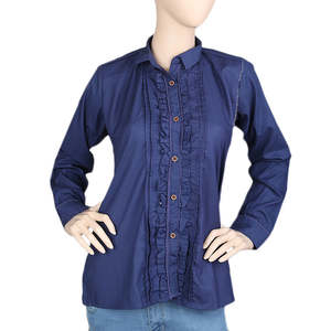 Women's Full Sleeves Casual Shirt - Navy Blue - Product Image 3