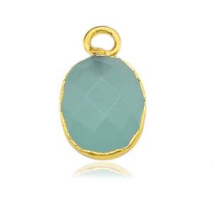 Charme en chalcédoine aqua 8x10mm Pierre ovale facettée Plaqué or Petit pendentif en grenat pour la fabrication de bijoux - Product Image 1