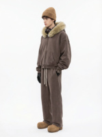 Sweat à capuche ample avec col en fourrure et fermeture éclair, style zippé, unisexe, streetwear rétro
