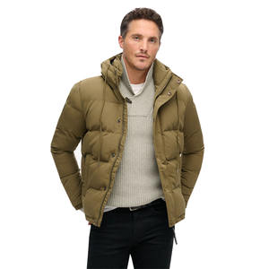 Chaqueta Acolchada para Hombre de Invierno, Cálida y a la Moda, con Capucha, Color Piel, Corte Ajustado, Lisa, con Relleno de Algodón, Dos Bolsillos Delanteros - Product Image 1
