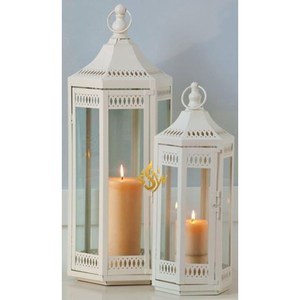 Lanterne décorative en métal la plus vendue et pot de bougie unique d'intérieur et d'extérieur suspendu bougeoir à revêtement en poudre de couleur blanche - Product Image 6