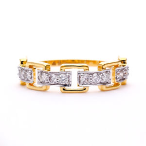 Anillo de Eslabones Cuadrados Geométricos de Nueva Tendencia - Anillo de Moda Dorado de Dos Tonos - Product Image 1